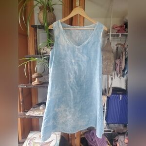 FLAX Light Blue Indigo Natural Dyed Sleeveless Mini Dress Tunic Size M